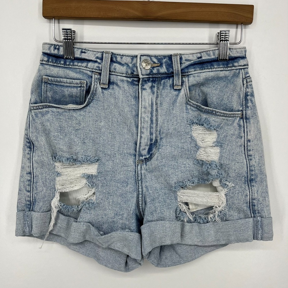 Hollister Denim Shorts Women's Size 27 Blue Curvy Ultra High Rise Mom Short 3"
